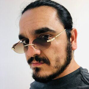 Men Sunglasses Small Brown Lens Oval‎ Gold Frame Street Wear Light Weight Lentes